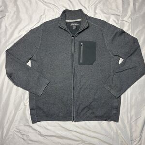 Eddie Bauer Full Zip Fleece Large Mens Gray Pocket